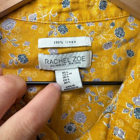 Rachel Zoe Women's Floral Linen Collared Blouse Mustard Yellow Size Large - Picture 3 of 5